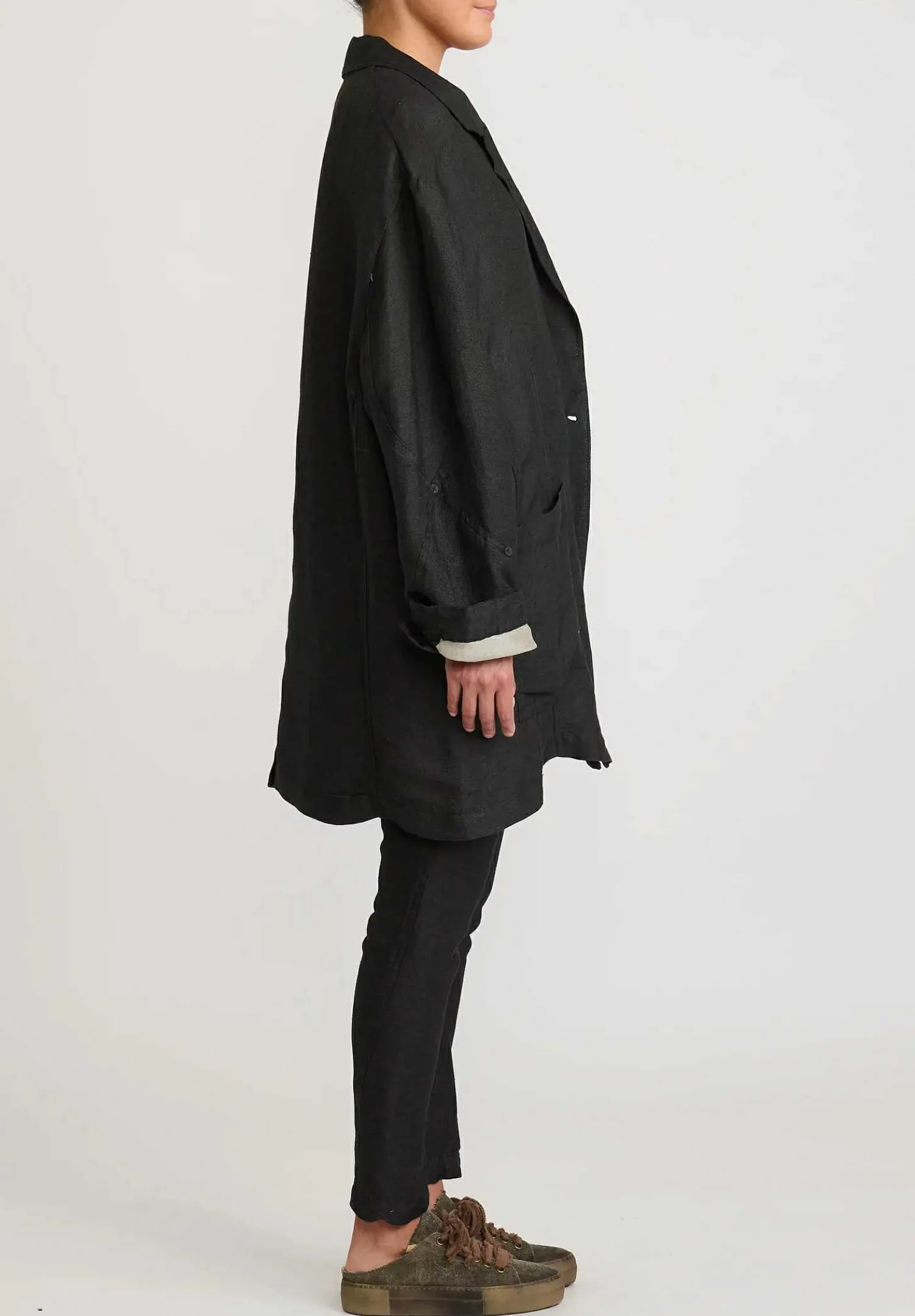 Rundholz Linen/Silk Oversized Menswear Jacket In Black