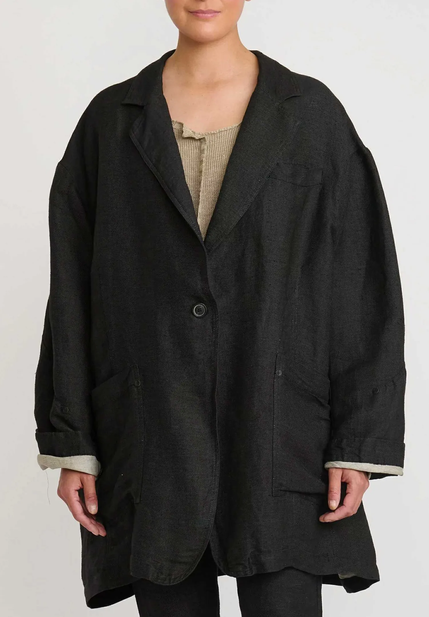 Rundholz Linen/Silk Oversized Menswear Jacket In Black