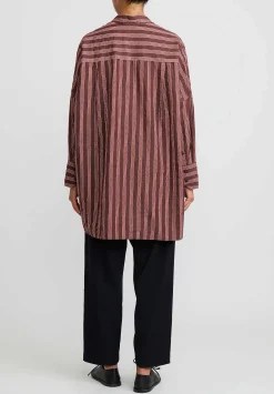 Casey Casey Long Sleeve Striped ''Ode'' Shirt In Red