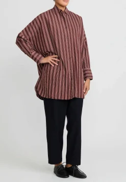 Casey Casey Long Sleeve Striped ''Ode'' Shirt In Red