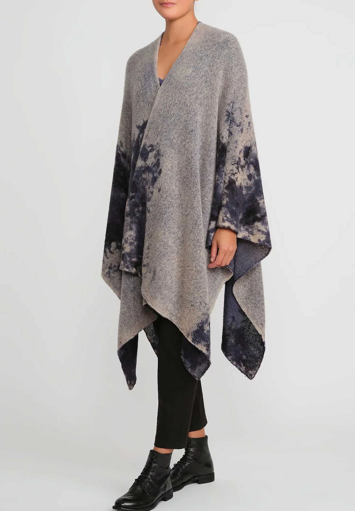Avant Toi Merino Hand-Painted Wool And Camel Hair Poncho In Midnight Blue