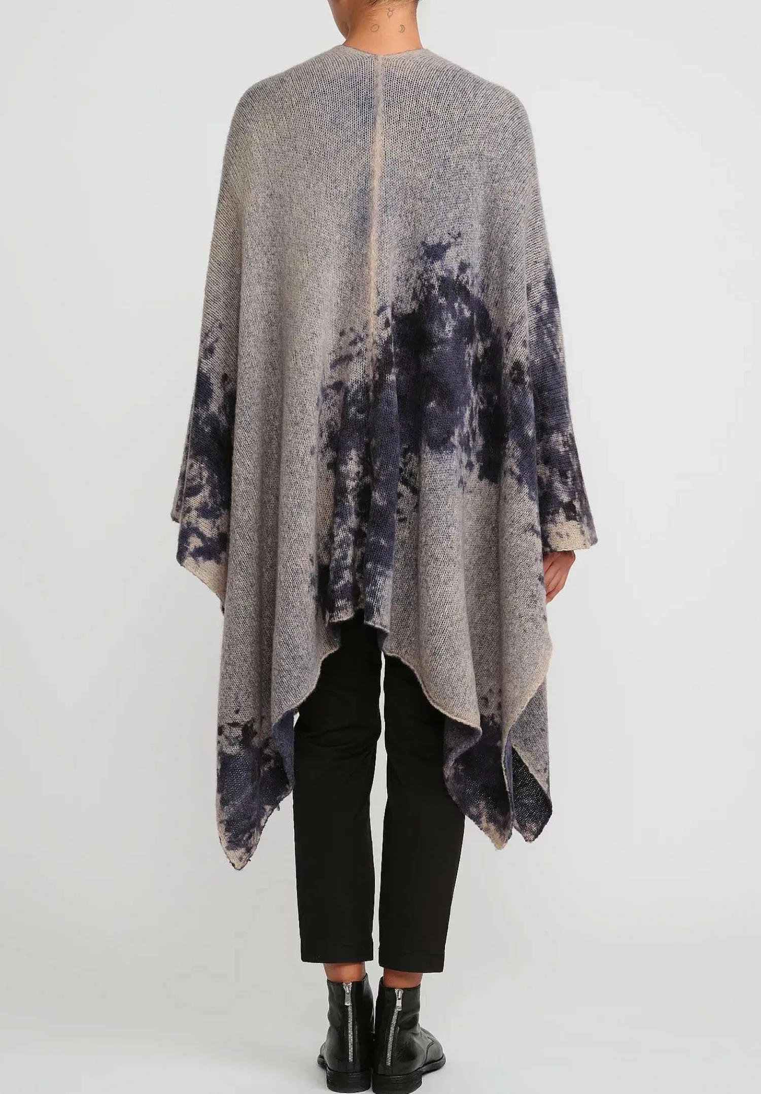 Avant Toi Merino Hand-Painted Wool And Camel Hair Poncho In Midnight Blue