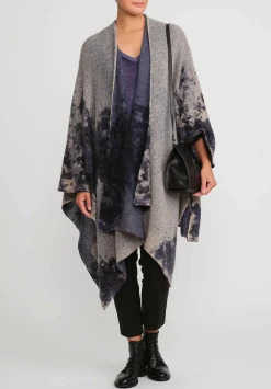 Avant Toi Merino Hand-Painted Wool And Camel Hair Poncho In Midnight Blue