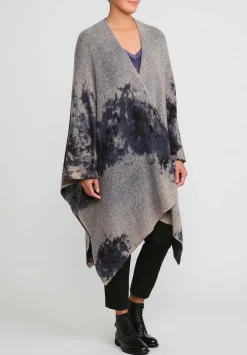 Avant Toi Merino Hand-Painted Wool And Camel Hair Poncho In Midnight Blue