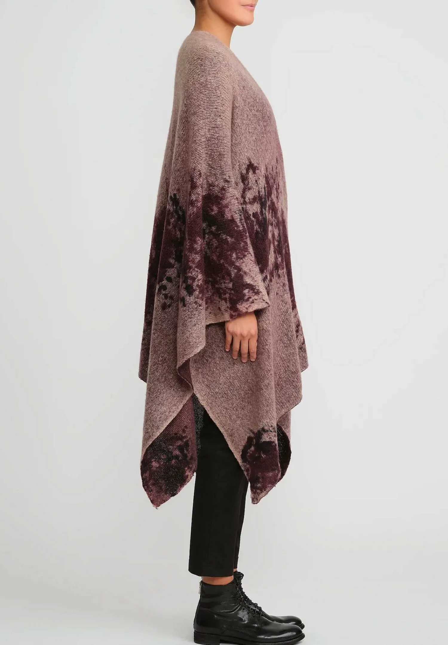 Avant Toi Merino Hand-Painted Wool And Camel Hair Poncho In Seppia Purple