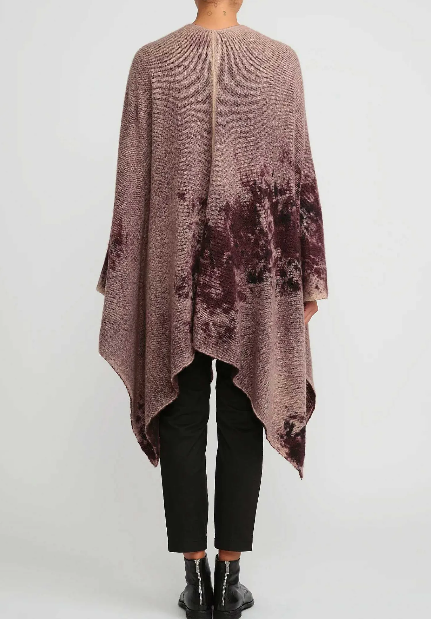 Avant Toi Merino Hand-Painted Wool And Camel Hair Poncho In Seppia Purple