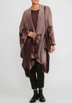 Avant Toi Merino Hand-Painted Wool And Camel Hair Poncho In Seppia Purple