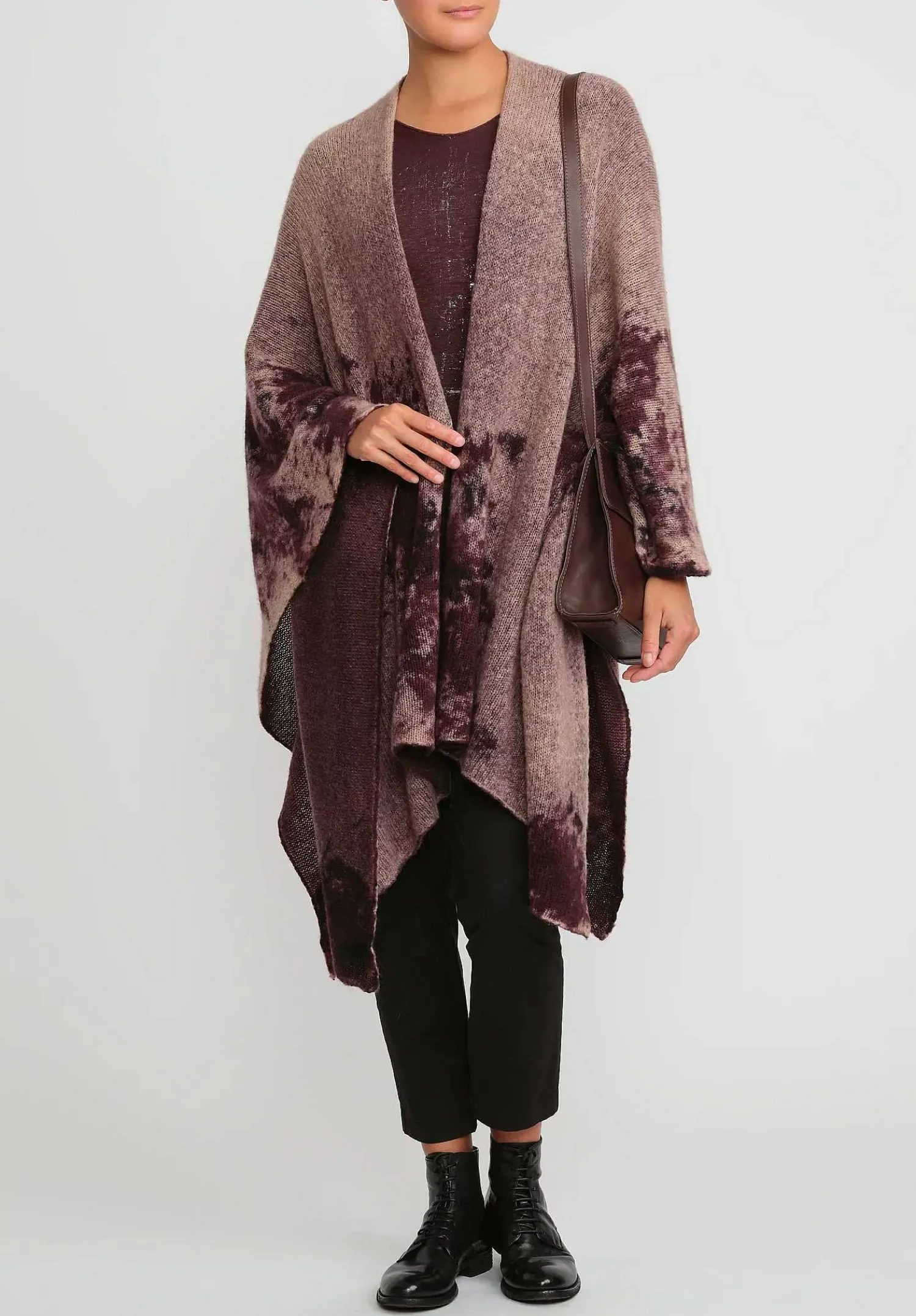 Avant Toi Merino Hand-Painted Wool And Camel Hair Poncho In Seppia Purple