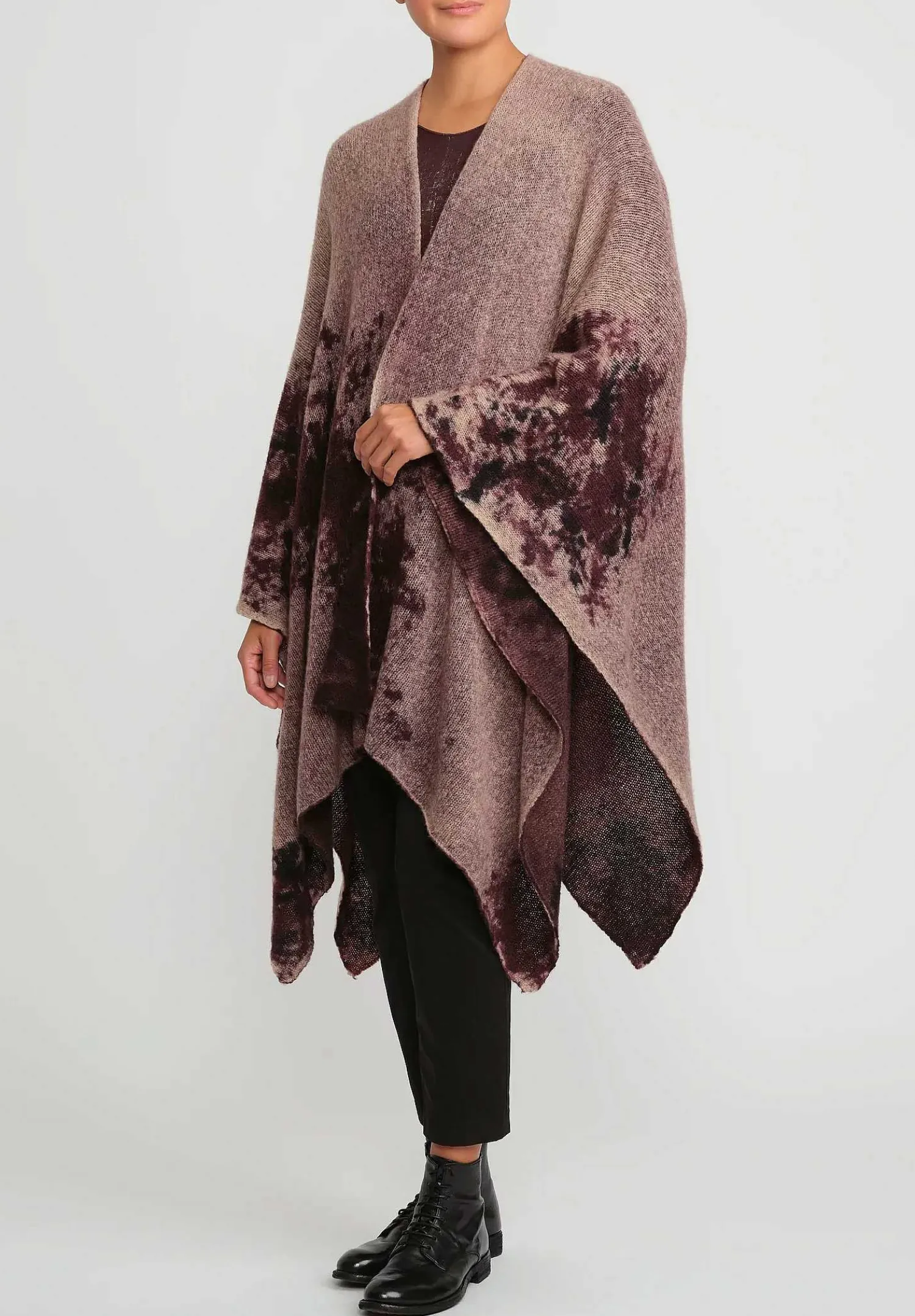 Avant Toi Merino Hand-Painted Wool And Camel Hair Poncho In Seppia Purple