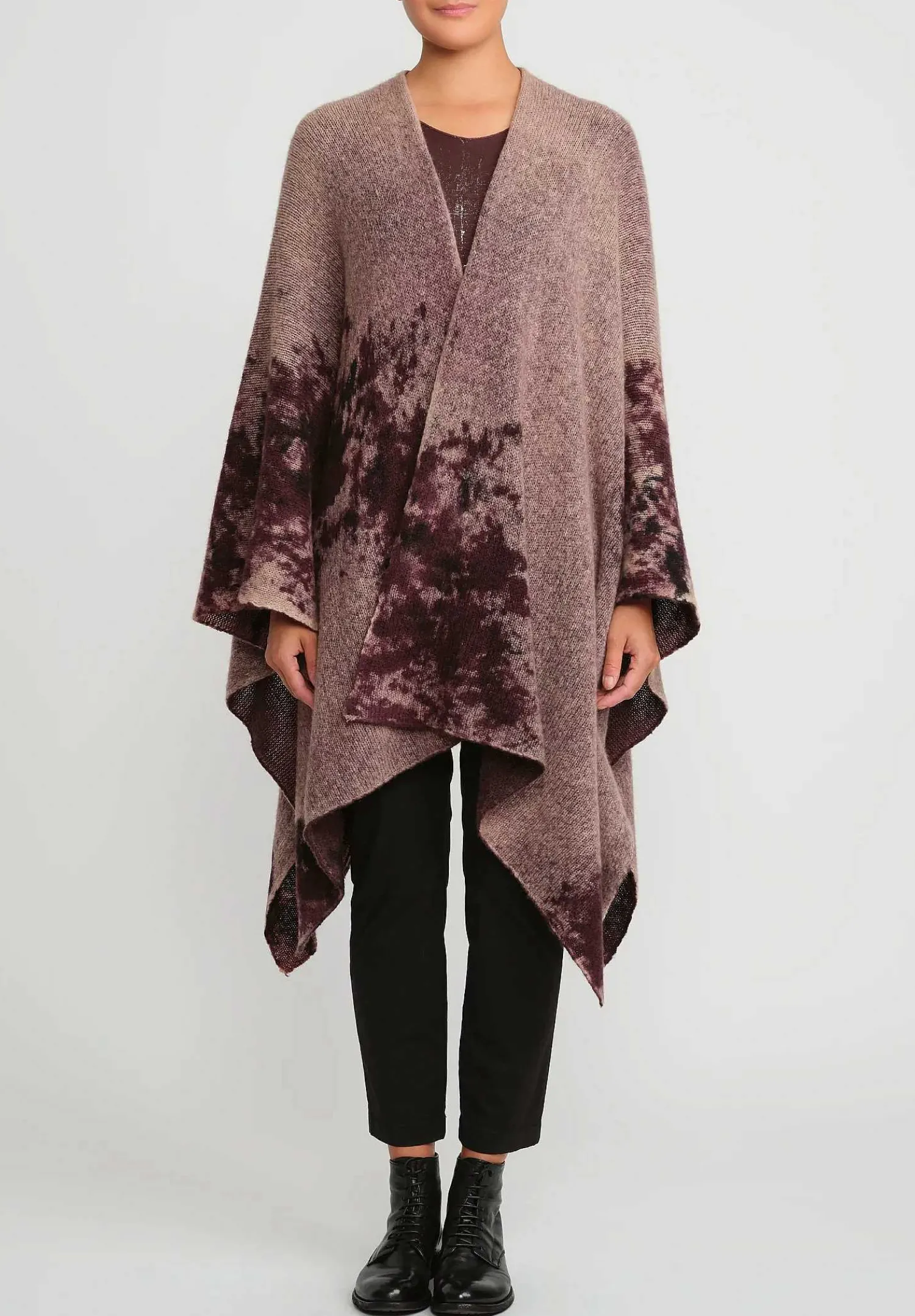 Avant Toi Merino Hand-Painted Wool And Camel Hair Poncho In Seppia Purple