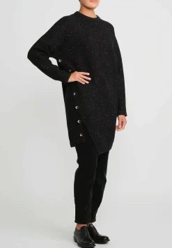 Lauren Manoogian Merino Wool And Baby Alpaca Button Tunic In Black Melange & White Fleck