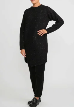 Lauren Manoogian Merino Wool And Baby Alpaca Button Tunic In Black Melange & White Fleck