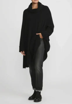 Rundholz Dip Merino Wool And Raccoon Cowl Neck Tunic In Black