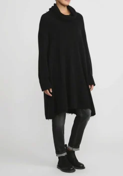 Rundholz Dip Merino Wool And Raccoon Cowl Neck Tunic In Black