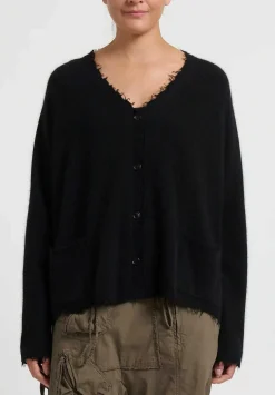 Rundholz Dip Merino Wool And Raccoon Hair V-Neck Cardigan In Black