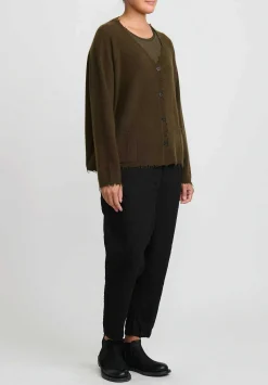 Rundholz Dip Merino Wool And Raccoon Hair V-Neck Cardigan In Khaki Brown
