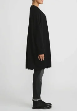 Rundholz Dip Merino Wool And Raccoon Hair V-Neck Tunic In Black