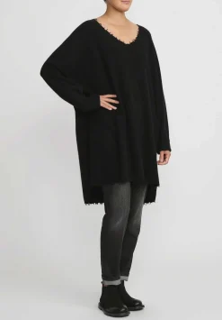 Rundholz Dip Merino Wool And Raccoon Hair V-Neck Tunic In Black