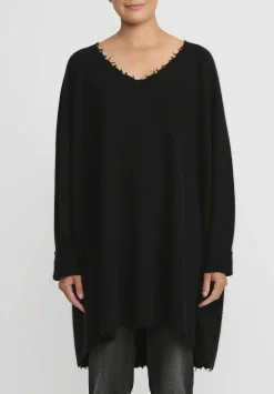 Rundholz Dip Merino Wool And Raccoon Hair V-Neck Tunic In Black
