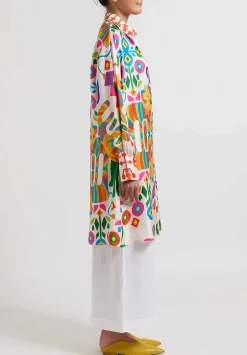 Rianna + Nina Monica Silk Geometria Blouse Tunic In Leondari White