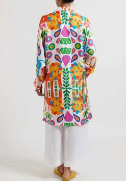 Rianna + Nina Monica Silk Geometria Blouse Tunic In Leondari White