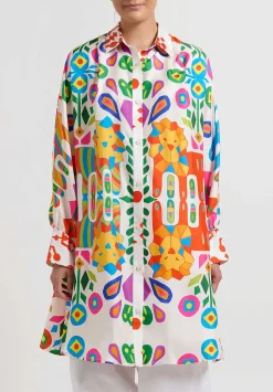 Rianna + Nina Monica Silk Geometria Blouse Tunic In Leondari White