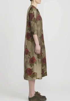 Uma Wang Moulay ''Agina" Floral Print Dress In Army Green & Red