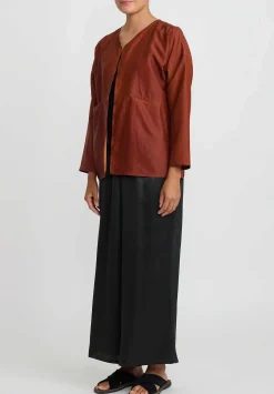 Noir Handmade Mud Silk Short Jacket In Rust Brown