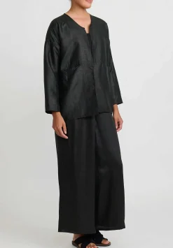 Noir Handmade Mud Silk Wide Pants In Black