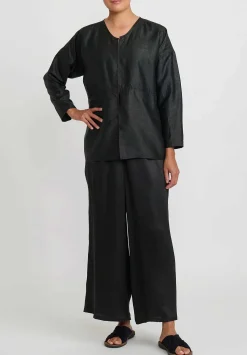 Noir Handmade Mud Silk Wide Pants In Black