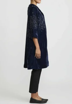 AODress Niwa Spray Beaded Velvet Cocoon Coat In Tanzanite Blue