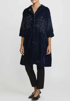 AODress Niwa Spray Beaded Velvet Cocoon Coat In Tanzanite Blue