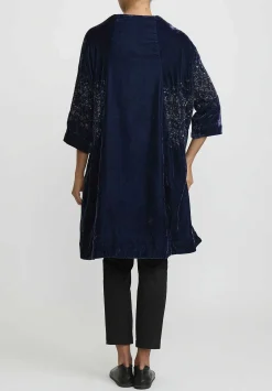 AODress Niwa Spray Beaded Velvet Cocoon Coat In Tanzanite Blue