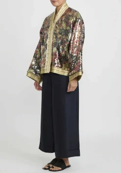 Rianna + Nina One-Of-A-Kind Reversible Sequin Bomber Jacket In Cream Multi