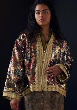 Rianna + Nina One-Of-A-Kind Reversible Sequin Bomber Jacket In Cream Multi