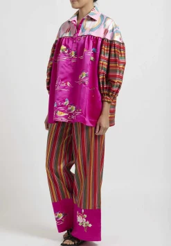 Rianna + Nina One-Of-A-Kind Silk Wide Leg Lux Pants In Red Stripes