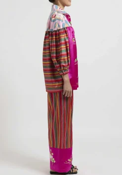 Rianna + Nina One-Of-A-Kind Silk Wide Leg Lux Pants In Red Stripes