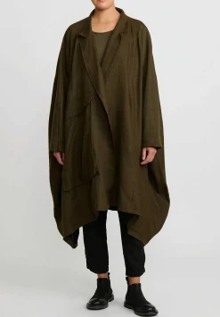 Rundholz Dip Oversized Wool And Linen Square Coat In Khaki Green