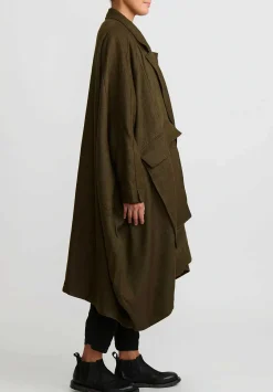 Rundholz Dip Oversized Wool And Linen Square Coat In Khaki Green
