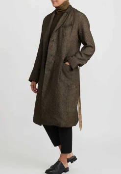 Masnada Padded ''Sen'' Coat In Mustard Brown & Black Check