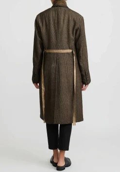 Masnada Padded ''Sen'' Coat In Mustard Brown & Black Check