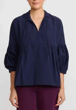 Casey Casey Paper Cotton ''Camelia'' Top In Ink Blue