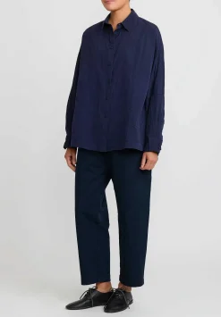Casey Casey Paper Cotton Long Sleeve Waga Shirt In Ink Blue