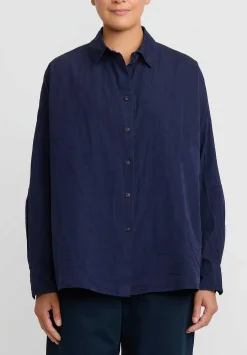 Casey Casey Paper Cotton Long Sleeve Waga Shirt In Ink Blue