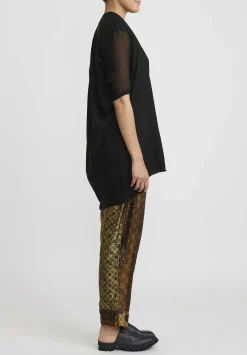 Masnada Patchwork Pattern Pants In Tezpur Gold & Red