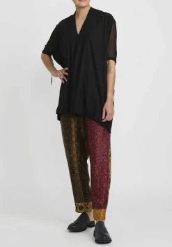 Masnada Patchwork Pattern Pants In Tezpur Gold & Red