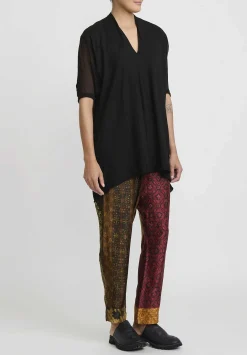 Masnada Patchwork Pattern Pants In Tezpur Gold & Red