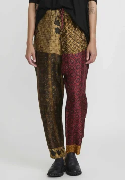 Masnada Patchwork Pattern Pants In Tezpur Gold & Red