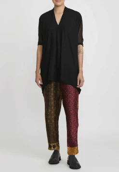 Masnada Patchwork Pattern Pants In Tezpur Gold & Red