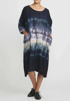 Gilda Midani Pattern Dyed Cotton Bucket Dress In Blue Indigo Row